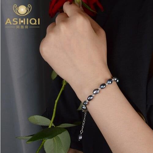 ASHIQI Natural Baroque pearl charm bracelet for women 925 sterling silver Jewelry Gift