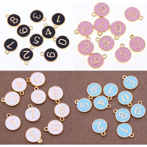10pcs 12*15mm DIY 0~9 Arabic numerals pendant Disc alloy Tag Enamel Charms Handmade Pendants Jewelry Making Handmade Craft