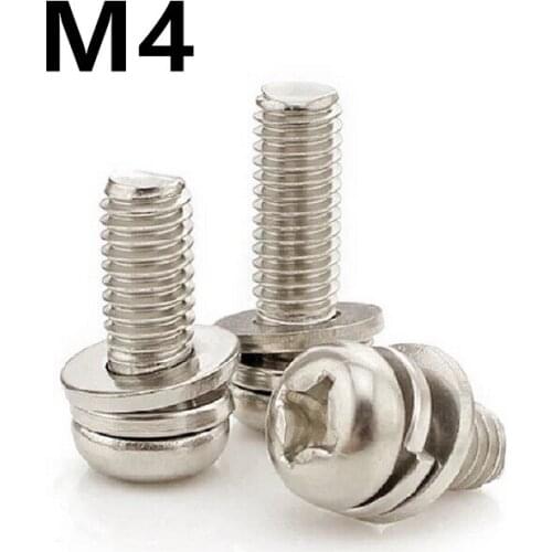 100PCS M4x6/8/40mm GB9074.4 Stainless steel phillips pan head three combination screw sems screws with washer tamper-resistant