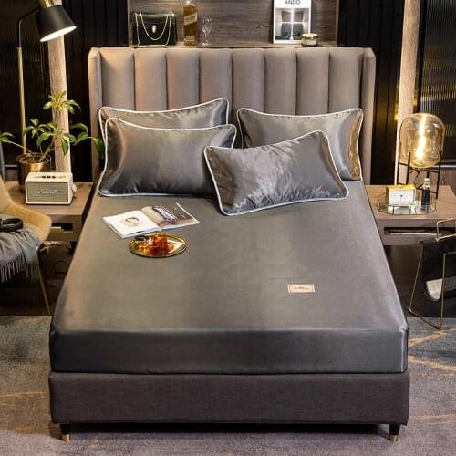 2/3pcs satin bed linen Ice silk elastic Fitted Sheet home bedding set mattress Protector & Pillowcase Plaid bedspreads for bed