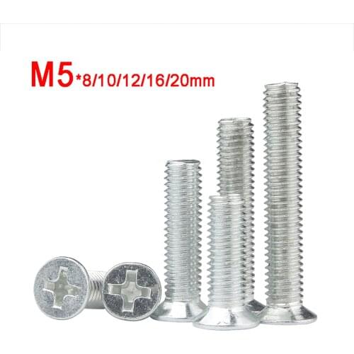 20-100Pcs M5 Phillips Countersunk Machine Screws Flat Head Cross Bolts Bright Zinc-Plated Carbon Steel Length 8-20mm