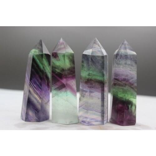 4pcs NATURAL Fluorite QUARTZ CRYSTAL WAND POINT HEALING