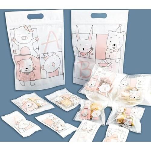 400pcs AB Cartoon Self Adhesive Seal Bakery Bread Plastic Wrap Bag Gift Bags Cute Cat Bear Animal Cookies Candy Party Packing