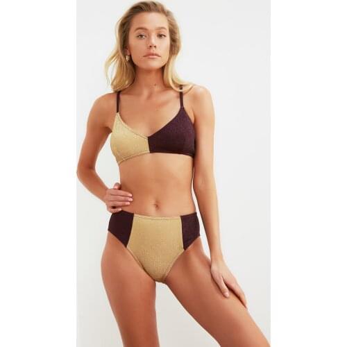 Trendyol Gold Plum Red Color Block High Bel Bikini Bottom TBESS21BA0247