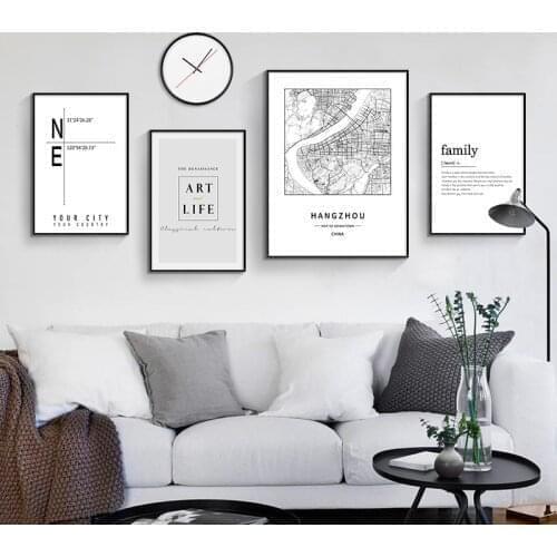 Black White Custom World City Map China Beijing Chengdu Posters Nordic Wall Art Pictures Home Living Room Decor Canvas Paintings