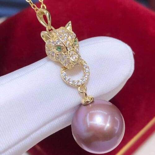 D908 Pearl Pendant Fine Jewelry 925 Sterling Silver Round 11-12mm Nature Fresh Water Purple Pearls Pendants Necklaces for Women