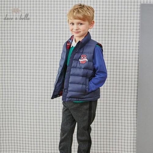 DKH14212 dave bella baby winter 5Y-13Y down vest kids boys letter sleeveless 90% white duck down padding coat children coat
