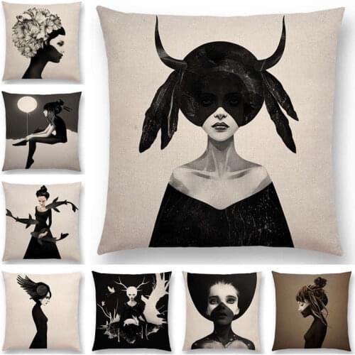 Hot Sale Black White Style Wonder Girl Elegant Lady Miracle Beauty Portrait Noble Mind Gorgeous Ideas Cushion Cover Pillow Case