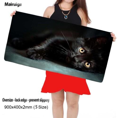 Mairuige Gaming Black Cat Mouse Pad Durable Mat with Locking Edge Rubber Cloth 900*400*2mm for Dota LoL CSGO Desktop PC Laptop