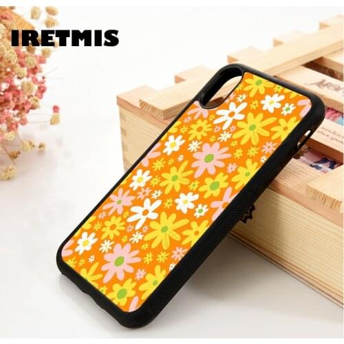 Iretmis 5 5S SE 2020 6 6S Silicone Rubber Phone Case Cover for iPhone 7 8 Plus X Xs 11 12 MINI Pro Max XR Flower Power Pattern