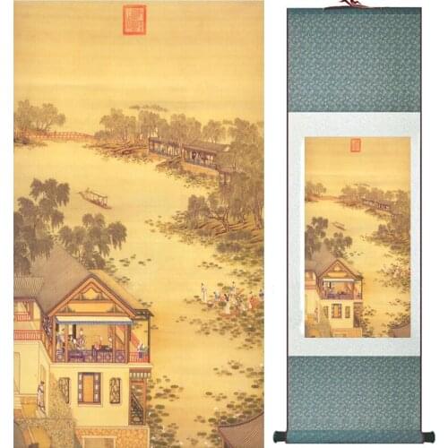 Mountain and river painting Home Office Decoration Chinese scroll painting mountain and River painting LTW2017112510