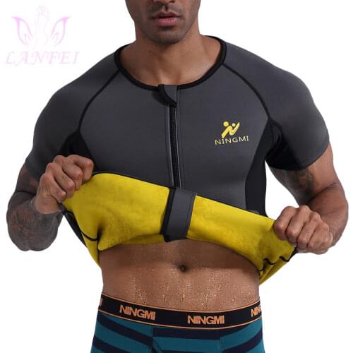 LANFEI Neoprene Slimming Shirt Men Waist Trainer Sauna Vest Sport Gym Sweat Corset Top Weight Loss Body Shaper Front Zipper Suit