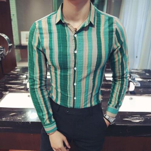 Mens Shirt Trendy New Fashion Stripe Long Sleeve Bar Coat Large The Office A Formal Occasions The Streets Spring And Autumn