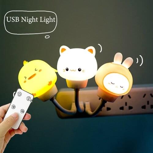 Cute Cartoon USB Night Light for Baby Kids Night Lamp Bear Remote Control for Children Bedroom Decor Bedside Lamp Christmas Gift