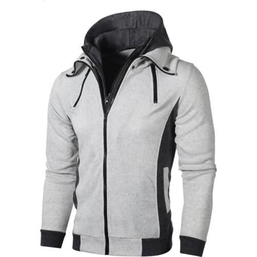 2021 New Men Solid Color Casual Double Zipper Jacket Autumn Winter Mens Pilot Hooded Jacket Fashion Warm All-Match Mens Hoodie