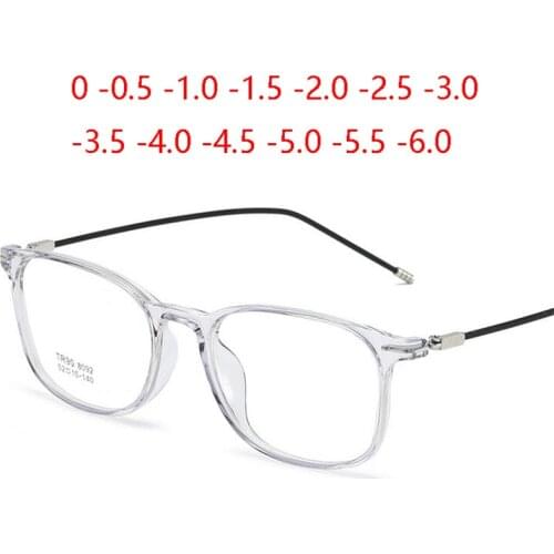 TR90 Square Prescription Eyeglasses Unisex Steel Wire Leg Nearsighted Glasses Transparent Diopter -0.5 -1.0 -1.5 -2.0 To -6.0