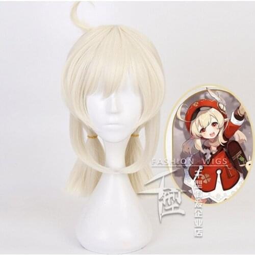 Genshin Impact Cosplay Klee 45cm Wig Golden Wig Cosplay Anime Cosplay Wigs Heat Resistant Synthetic Wigs Halloween for Girls
