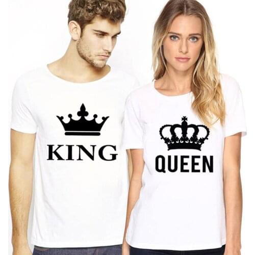 Couple T-shirt Letter Print Women Short Sleeve Loose Female T-shirt Summer Top King Queen Funny T Shirt harajuku woman tshirts