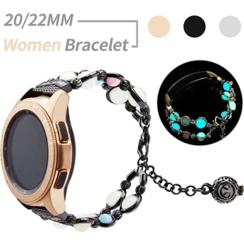 22mm 20mm Women Bracelet Band for Samsung Galaxy Watch Active 2 1/46mm/42mm Luminous Strap for Garmin Venu/SQ/Vivoactive 4 3/HR