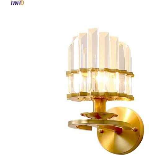Luxury Crystal Copper Wall Lamp LED Wandlamp Modern Nordic Bathroom Bedroom Bedside Light Mirror Light Applique Murale Luminaire
