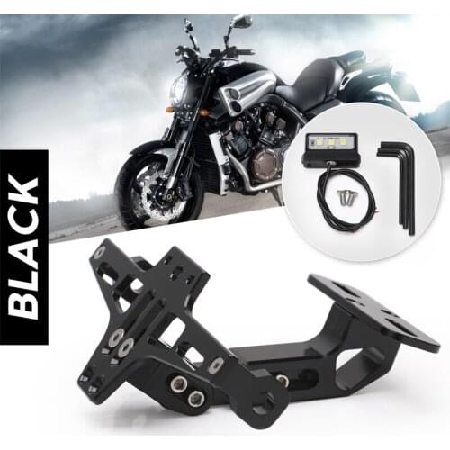 Universal CNC Aluminum Angle Motorcycle Rear License Plate Mount Holder Frame LED Light Adjustable Motorcycle Accessories