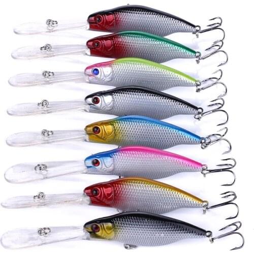 HENGJIA 1pc Long Mouth Minnow Wobblers Sinking Medium Diver Hard Fishing lure Bait 3D Eyes Crankbait fishing Tackle Treble Hooks