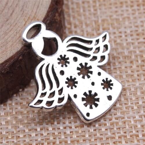 WYSIWYG 5pcs 28x27mm Antique Silver Color Flower Angel Charms Pendant For Jewelry Making DIY Jewelry Findings