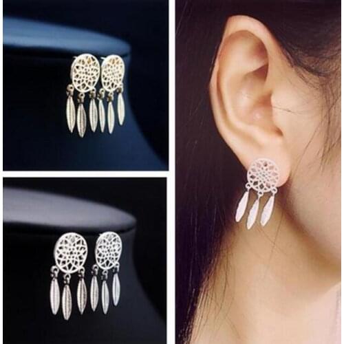 EY894 Europe Gothic punk jewelry Bohemian Dreamcatcher feather Leaves alloy Female charm Earrings 2018 hot sale