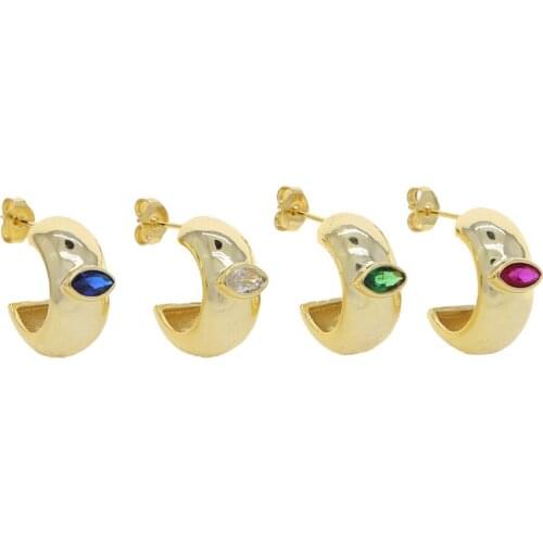 Gold Color Chunky Hoop Earring Simple Inner 10mm Marquise Evil Eye Shaped Women Hoops Fashion