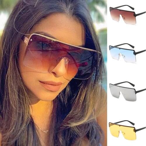 Womens Sunglasses New Trendy Big Frame Sunglass Female Conjoined One-piece Women Sunglass Transparent Color