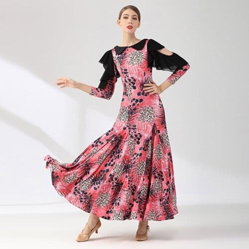 2021 New 2107 Female Latin Dance Dress Women Lotus Sleeve Patchwork Design Latin Dance Suit Belly Ballroom Performamnce