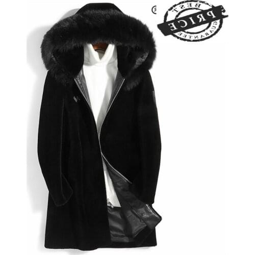 Winter Coat Men Fashion Thick Warm Real Fur Coat Large Fox Fur Hooded Clothes 2021 Long Sheep Shearling Jacket Hiver a106