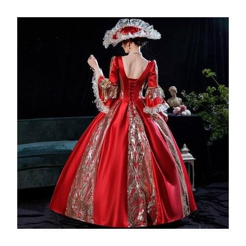 Flare sleeve golden.wine red sequined embroidery rococo ball gown Renaissance Gown queen Victorian/Marie Antoinette Belle