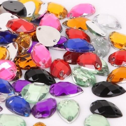 100pcs/lot Sewing Flatback Rhinestone 8*13mm Sew on Strass Crystal Stone Drop Shape Acrylic Strass For DIY Clothes Decoration