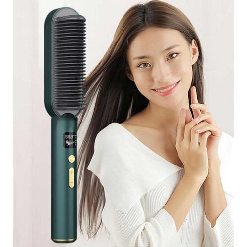 Portable 2 In 1 Women Hair Straightener Curler Hair Comb with Temperature Display Straighteners Curling Hair Iron