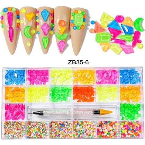 20Shape/box flat-back rhinestones AB artificial crystal glass with 1 pick up gems pen Colorful nail charms * 400/480/1000/2000pc