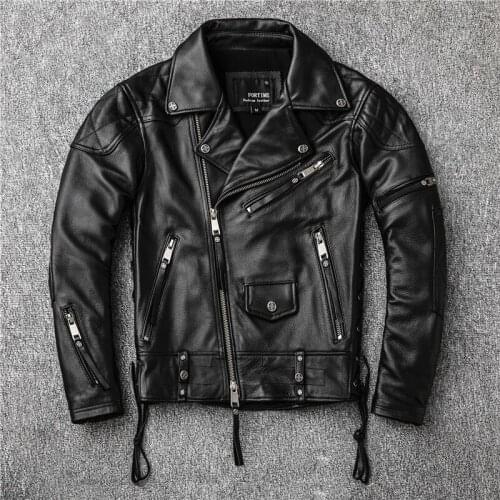 2020 Black Men American Motorcycle Leather Jacket Plus Size XXXXL Genuine Cowhide Autumn Slim Fit Bikers Coat FREE SHIPPING