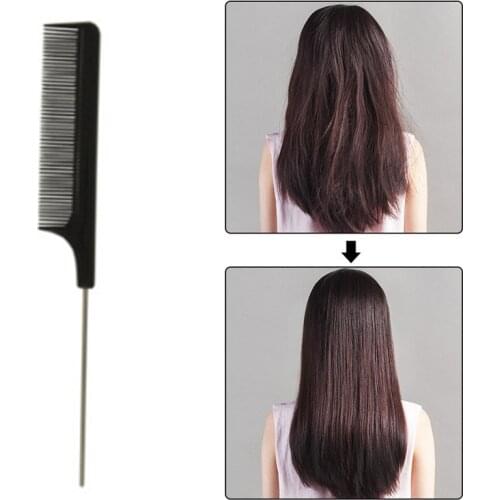 21.7cm Length Fashion Black Tooth Fine Comb Metal Broaches Anti-static Hair Style Tail Rat Comb Hairstyle Beauty Tools