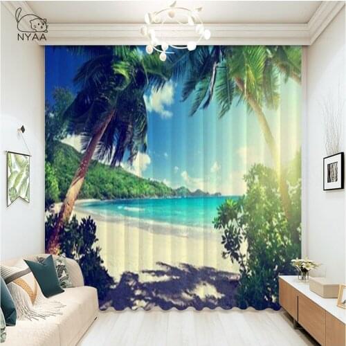 3D Print Sunset Plam Tree Decor Bath Room Curtains With Beads Interior For Home Decor Curtains For Kitchen Micro Shading