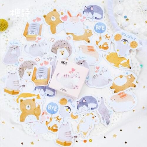 45 Pcs/box cute cat/bear/Rabbit mini Paper Stickers For Diary Decoration Diy Scrapbooking Stationery Label Sticker
