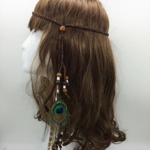 Bohemian Style Indian Feather Headband Headdress Hair Rope Headwear Tribal Hippie Handmade Hair Accessories for Women 32