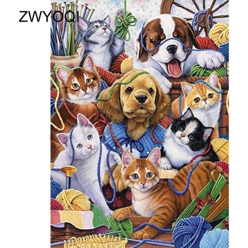 Full Round Diamond mosaic Cat wool dog 5D DIY Diamond embroidery Cat wool Full Square Diamond painting Cross stitch Cat wool dog