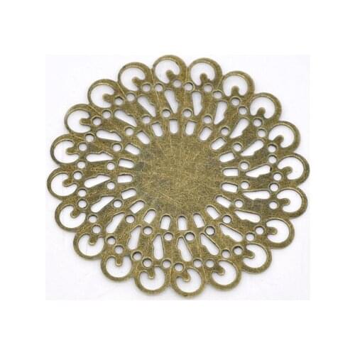 Free shipping-50Pcs Bronze Tone Filigree Round Wraps Connectors Jewelry Findings DIY Connectors 37x37mm J0005
