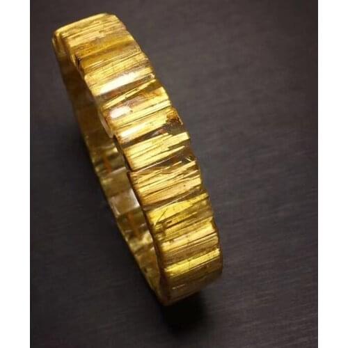 Brazil Natural Gold Rutilated Quartz Bracelet Women Men Clear Rectangle Beads 13.5x5.3mm Fashion Wealthy Genuine AAAAAA