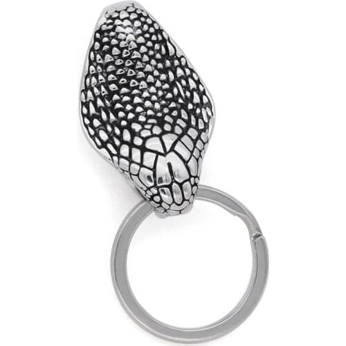 Wholesale Retro Silver Color Keyfob Stainless Steel Snake Head Keychain Key Holder Ring Mens High Quality Gifts Clips Key Hook