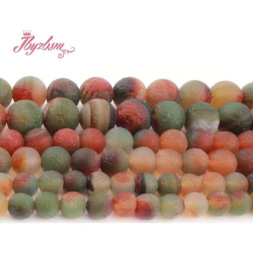 6/8/10/12/14mm Rugged Green Agates Round Frost Natural Stone Bead For DIY Jewelry Making Necklace Bracelet Loose Strand 15"