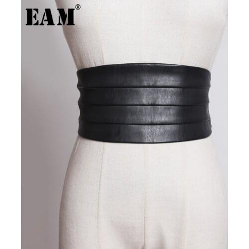 [EAM] Multicolor Black Red Pu Leather Elastic Wide Belt Personality Women New Fashion Tide All-match Spring 2021 1U221