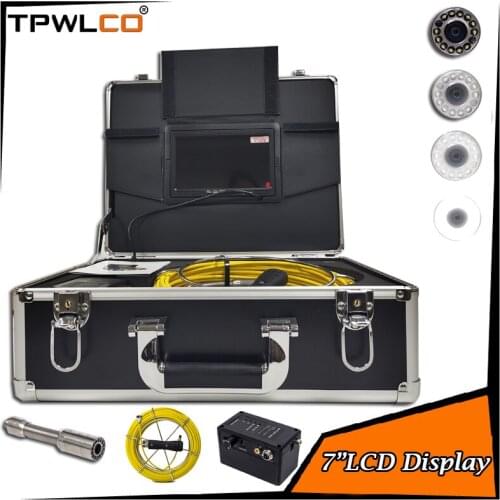 23mm HD 1000 TVL Pipeline Endoscope Inspection Camera With 12pcs LEDS 7" Color Display Industrial Sewer Check Cleaner System 20m