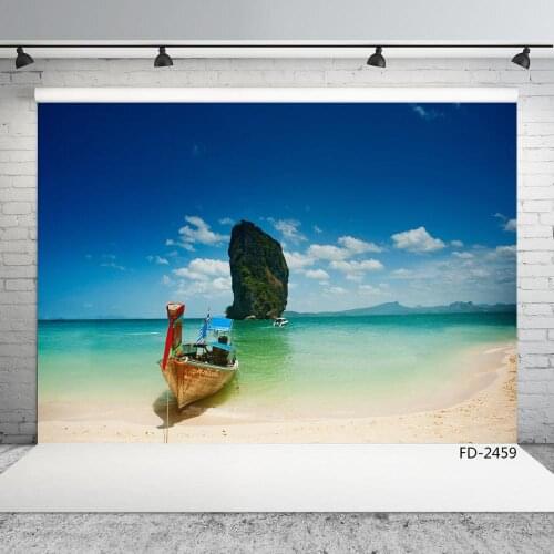 Summer Sea Boat Blue Sky Sand Beach Photography Backgrounds Young Portrait Children Photographic Backdrops For Photo Studio Prop