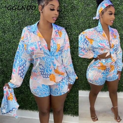 GGLNOO African Shorts Sets Shirt High Waist Shorts Mujer Matching Sets Outfit Y2K Africa Clothing Summer Two Piece Set Women